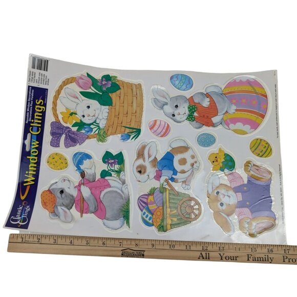 Vintage Easter Static Cling Window Bunny‎ Rabbit Basket Egg Holiday 3 Sheets - Picture 7 of 8